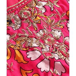 Babyhug Woven Short Sleeves Floral Printed & Embroidered Pleated Ethnic Dress - Dark Pink