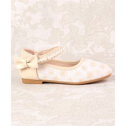 Cute Walk by Babyhug Ballerinas with Velcro Closure Floral Print & Pearl Detailing - Golden