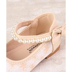 Cute Walk by Babyhug Ballerinas with Velcro Closure Floral Print & Pearl Detailing - Golden