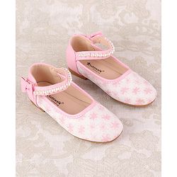 Cute Walk by Babyhug Ballerinas with Velcro Closure Floral Print & Pearl Detailing - Golden