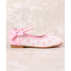 Cute Walk by Babyhug Ballerinas with Velcro Closure Floral Print & Pearl Detailing - Golden