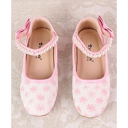 Cute Walk by Babyhug Ballerinas with Velcro Closure Floral Print & Pearl Detailing - Golden