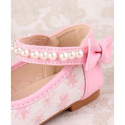 Cute Walk by Babyhug Ballerinas with Velcro Closure Floral Print & Pearl Detailing - Golden
