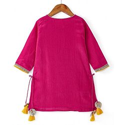 Babyhug Woven Three Fourth Sleeves  Floral Embroidered Kurti Gharara and Sequinned Dupatta- Pink