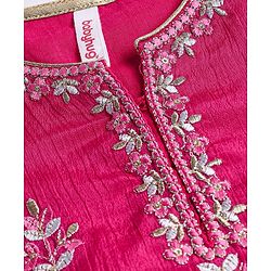 Babyhug Woven Three Fourth Sleeves  Floral Embroidered Kurti Gharara and Sequinned Dupatta- Pink