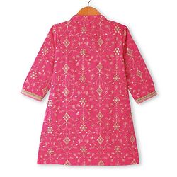 Babyhug Woven Three Fourth Sleeves Sequin Embroidered Bandh Gala Kurti Palazzo & Dupatta Set with Tassle Detailing - Fuschia
