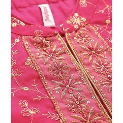 Babyhug Woven Three Fourth Sleeves Sequin Embroidered Bandh Gala Kurti Palazzo & Dupatta Set with Tassle Detailing - Fuschia