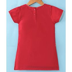 Babyhug Woven Short Sleeves Chanderi Embroidered Kurti With Sequenced Net Embroidered Sharara & Dupatta Set  With Tassle Detailing - Red