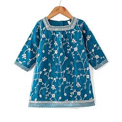 Babyhug Woven 3/4th Sleeves Sequinned Embroidered Kurti Palazzo & Net Dupatta Set - Teal Blue
