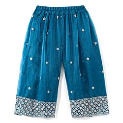 Babyhug Woven 3/4th Sleeves Sequinned Embroidered Kurti Palazzo & Net Dupatta Set - Teal Blue