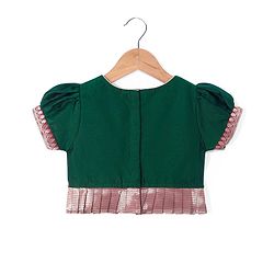Babyhug Woven Half Sleeves Floral Embroidered & Brocade Pattu Pavadai Lehenga Choli and Dupatta Set - Green