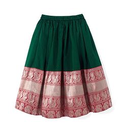 Babyhug Woven Half Sleeves Floral Embroidered & Brocade Pattu Pavadai Lehenga Choli and Dupatta Set - Green