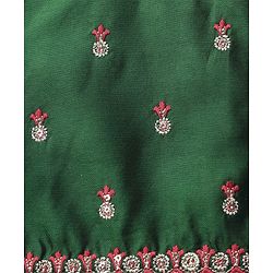 Babyhug Woven Half Sleeves Floral Embroidered & Brocade Pattu Pavadai Lehenga Choli and Dupatta Set - Green