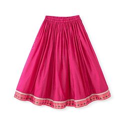 Babyhug Woven Short Puffed Sleeves Brocade Pattu Pavada Lehenga Choli & Dupatta Set- Fuschia