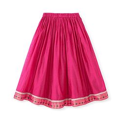 Babyhug Woven Short Puffed Sleeves Brocade Pattu Pavada Lehenga Choli & Dupatta Set- Fuschia