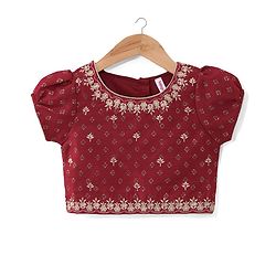 Babyhug Woven Short Sleeves Brocade Pattu Pavada Lehenga Choli & Dupatta Set - Beige & Maroon