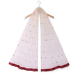 Babyhug Woven Short Sleeves Brocade Pattu Pavada Lehenga Choli & Dupatta Set - Beige & Maroon