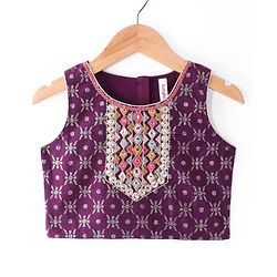 Babyhug Woven  Sleeveless  Mirror & Sequin Embroidered Lehenga Choli Set with Dupatta - Purple