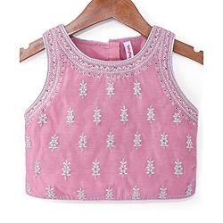Babyhug Woven Sleeveless Embroidered Choli with Net Lehenga and Sequinned Detailing Dupatta Set - Pink