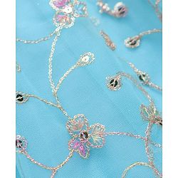 Babyhug Woven Short Sleeves Net Embroidered Dress - Blue