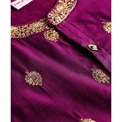 Babyhug Woven Full Sleeves Kurta Dhoti Set with Floral Embroidery - Purple
