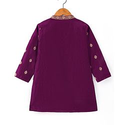 Babyhug Woven Full Sleeves Kurta Dhoti Set with Floral Embroidery - Purple