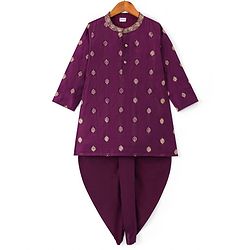 Babyhug Woven Full Sleeves Kurta Dhoti Set with Floral Embroidery - Purple