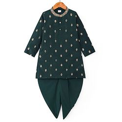 Babyhug Woven Full Sleeves Embroidered  Dhoti Kurta Set - Olive Green