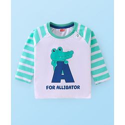 Babyhug Cotton Knit Raglan Sleeves T-Shirt & Lounge Pants Set With Alligator Print - White & Green