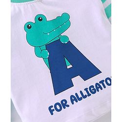 Babyhug Cotton Knit Raglan Sleeves T-Shirt & Lounge Pants Set With Alligator Print - White & Green