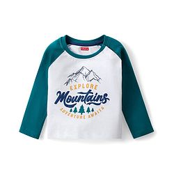 Babyhug Single Jersey Knit Full Sleeves T-Shirt & Lounge Pants Set With Mountain Print - White & Beige