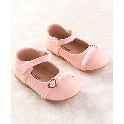 Cute Walk by Babyhug Velcro Closure Ballerina with Pearls & Heart Applique - Pink