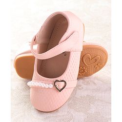 Cute Walk by Babyhug Velcro Closure Ballerina with Pearls & Heart Applique - Pink