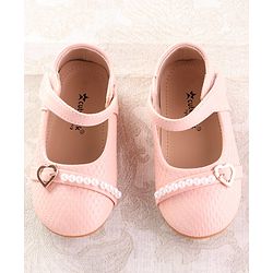 Cute Walk by Babyhug Velcro Closure Ballerina with Pearls & Heart Applique - Pink