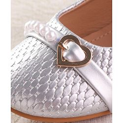 Cute Walk by Babyhug Velcro Closure Ballerina with Pearls & Heart Applique - Silver
