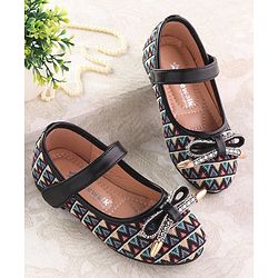 Cute Walk by Babyhug Ballerinas with Velcro Closure  Chevron Print & Bow Applique - Black
