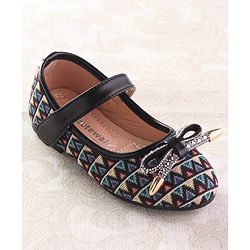 Cute Walk by Babyhug Ballerinas with Velcro Closure  Chevron Print & Bow Applique - Black