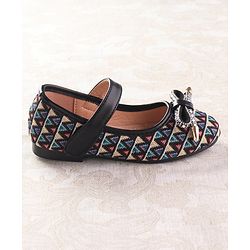 Cute Walk by Babyhug Ballerinas with Velcro Closure  Chevron Print & Bow Applique - Black