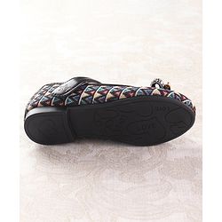 Cute Walk by Babyhug Ballerinas with Velcro Closure  Chevron Print & Bow Applique - Black
