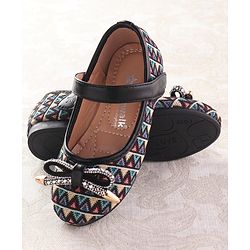 Cute Walk by Babyhug Ballerinas with Velcro Closure  Chevron Print & Bow Applique - Black