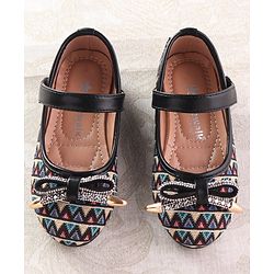 Cute Walk by Babyhug Ballerinas with Velcro Closure  Chevron Print & Bow Applique - Black