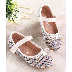Cute Walk by Babyhug Ballerinas with Velcro Closure Chevron Print & Bow Applique - White