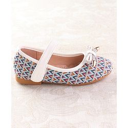 Cute Walk by Babyhug Ballerinas with Velcro Closure Chevron Print & Bow Applique - White