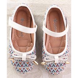 Cute Walk by Babyhug Ballerinas with Velcro Closure Chevron Print & Bow Applique - White