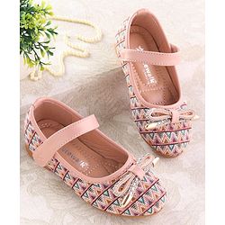 Cute Walk by Babyhug Ballerinas with Velcro Closure  Chevron Print & Bow Applique - Black