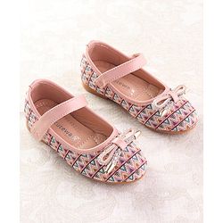 Cute Walk by Babyhug Ballerinas Velcro Closure with Chevron Print & Bow Applique - Pink