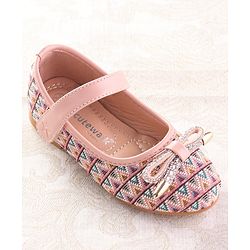 Cute Walk by Babyhug Ballerinas with Velcro Closure  Chevron Print & Bow Applique - Black