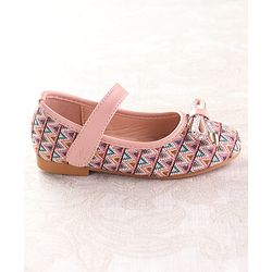 Cute Walk by Babyhug Ballerinas with Velcro Closure  Chevron Print & Bow Applique - Black