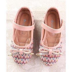 Cute Walk by Babyhug Ballerinas with Velcro Closure  Chevron Print & Bow Applique - Black