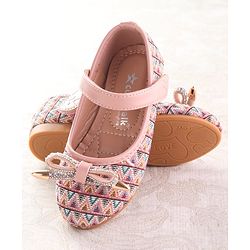 Cute Walk by Babyhug Ballerinas with Velcro Closure  Chevron Print & Bow Applique - Black